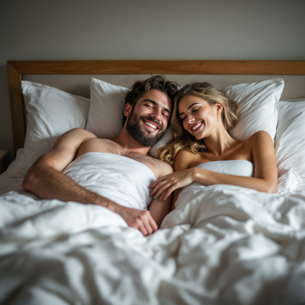 Happy Couple Relaxing In Bed